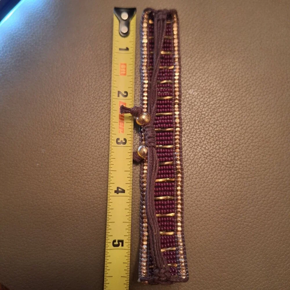 Handcrafted Brown Beaded Bracelet With Gold & Bronze Accents Adjustable Strap Ha